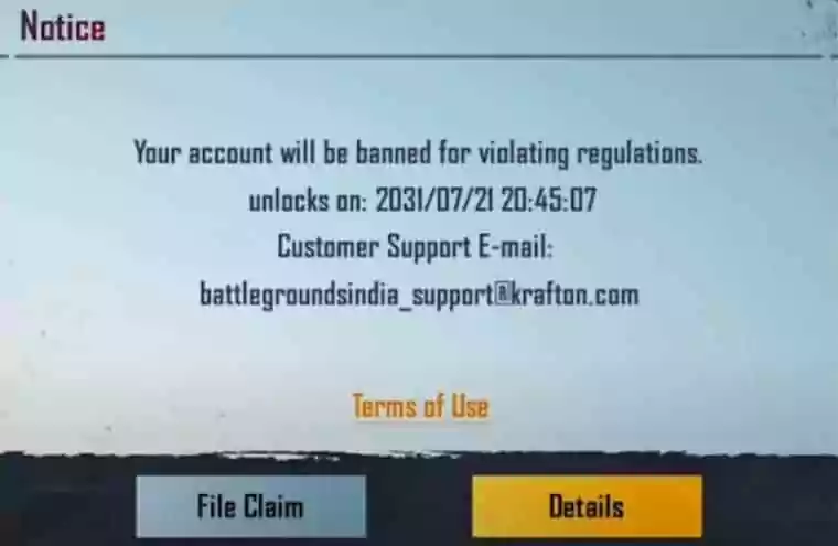 Your bgmi account will be banned for violating regulations