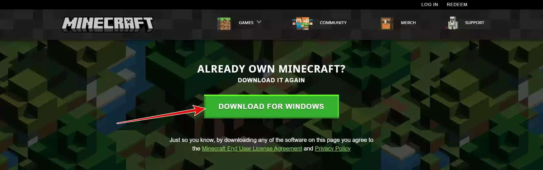 Step 1: Go to Minecraft Official Download page > Click Download Button